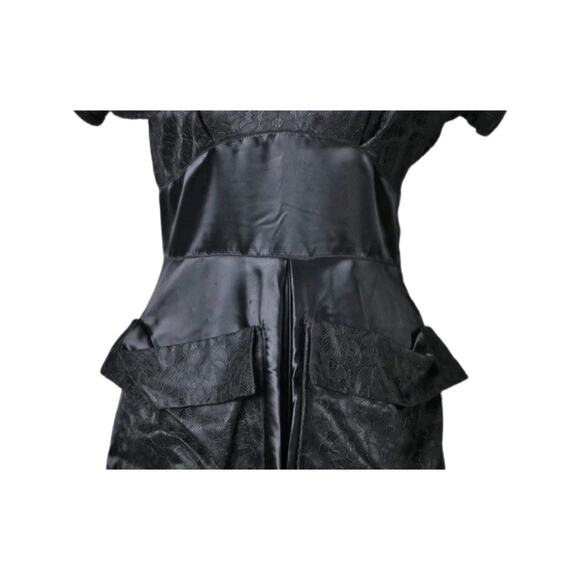 Vintage 40s/50s Donald Original Black Satin Dress with Front Lace Trim Medium - Picture 5 of 11